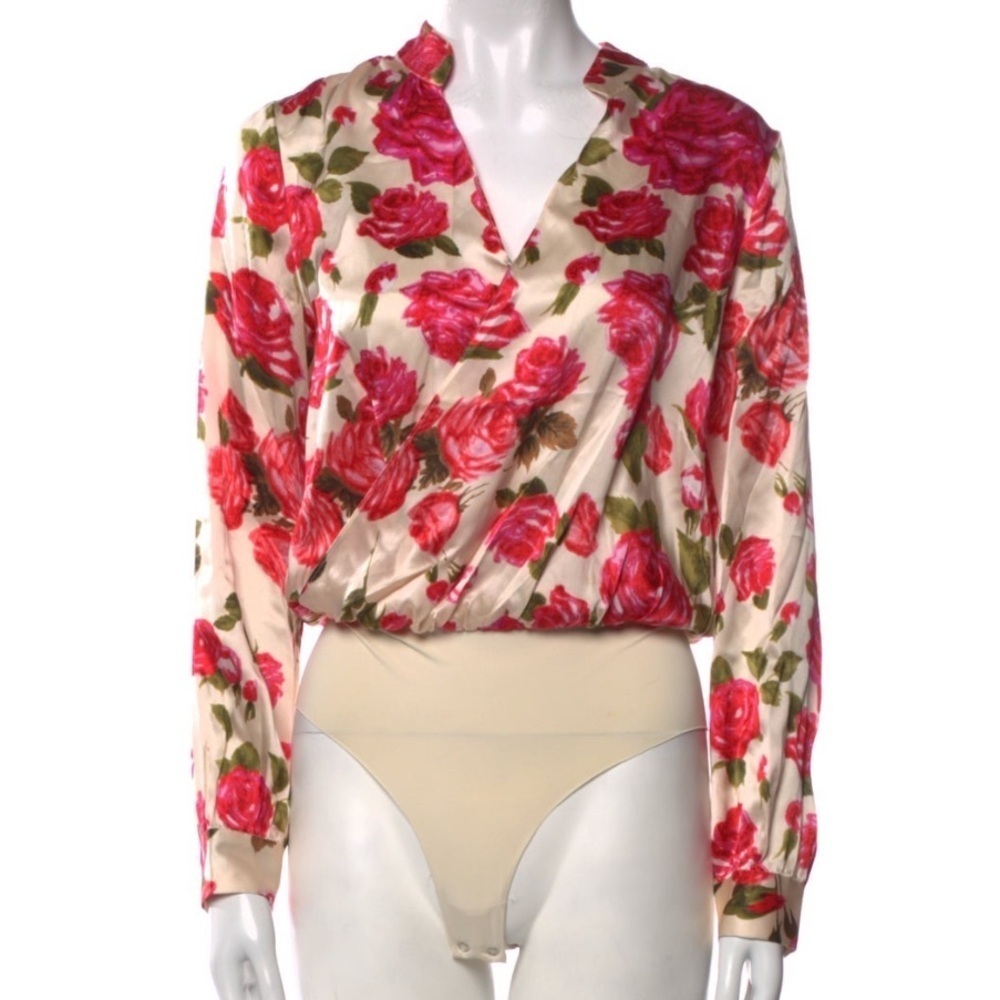 L’AGENCE Floral V Neck Bodysuit